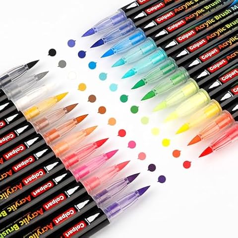 colpart Brush Tip Acrylic Paint Pens-24 Colors Acrylic Paint Markers Calligraphy Art Markers for Lettering,Card Making,Rock painting,Stone, Ceramic, Glass, Wood, Canvas, Metal, DIY Art Crafting Cover