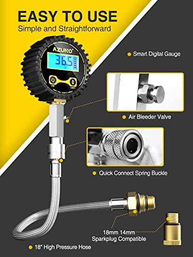Azuno Compression Tester Automotive, 200 Psi Digital Compression Tester Small Engine For Cars, Motorcycles, Boats, Atvs, Utvs, And Other Gasoline Engines #TOP3