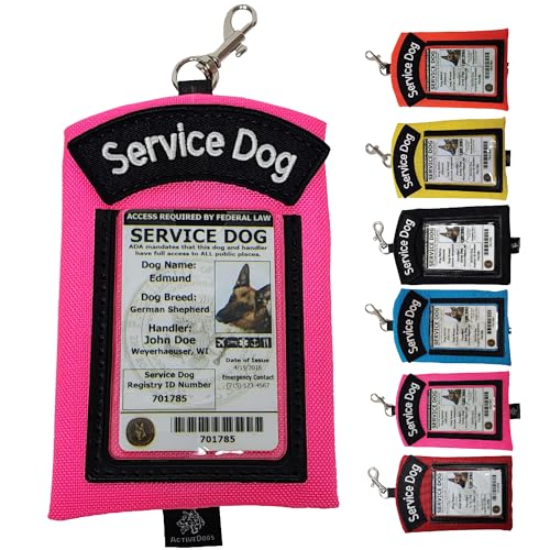 ActiveDogs Service Dog ID Card Pouch - Clip On Identification Badge Display Tag Holder & Carrier with Zippered Pocket for Small Bag Items - Made in USA, 5