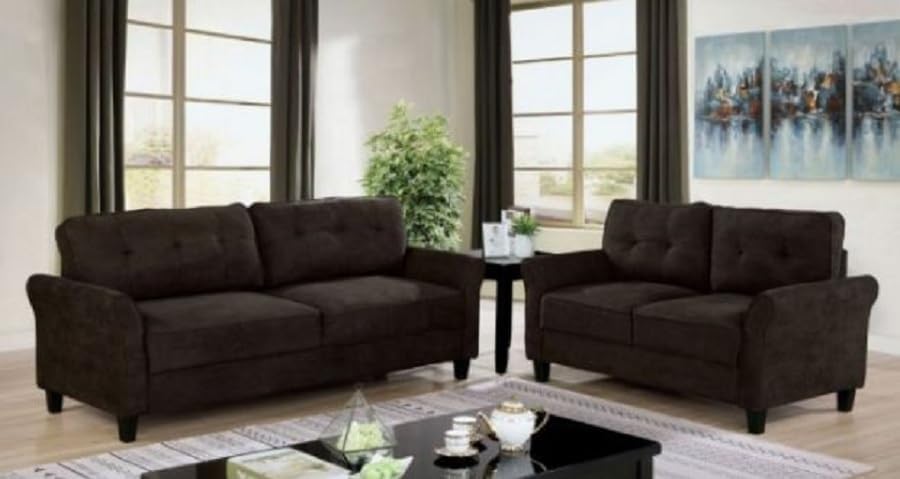 Anglet 2 Piece Transitional Sofa Set Upholstered in Brown Knit Fabric