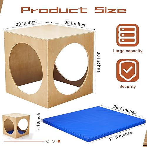 Sasylvia Reading Cube Cozy Set with Rest Mat Cube Preschool Classroom Furniture Include 30 x 30 x 30 Inches Reading Cube and Soft Rest Mat Natural Wood Reading Nook Preschool Homeschool Daycare