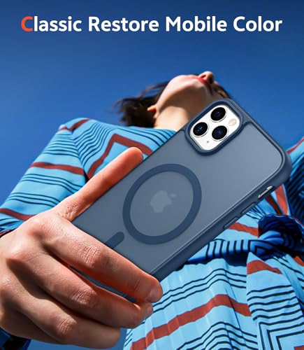 Image of FNTCASE for iPhone 11 Pro-Max Case: Matte Magnetic Phone Cases Compatible with Magsafe Slim Anti Yellowing Military Grade Drop Protection Rugged Protective Translucent Cell Phone Cover (C-Blue)