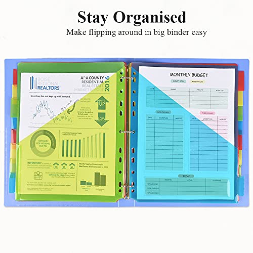 INFUN-8-Tab-Plastic-Binder-Dividers-with-Two-Pockets-3-Sets-Multicolor-Insertable-Tab-Pocket-dividers-for-3-Ring-Binders-24PCS-Tab-Dviders-Assorted-Colors