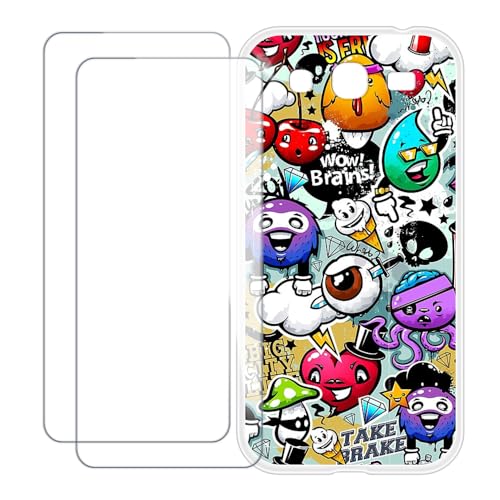 UOGNADGD Compatible with Samsung Galaxy Mega 5.8 I9150 Case Colorful Custom Cover with 2 Pack Tempered Glass Screen Protectors - Shockproof Scratch-Resistant (Graffiti)