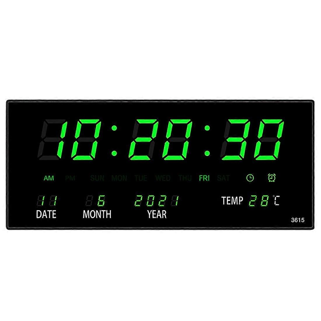 JOYHAPPST LED Perpetual Calendar Electronic Clock Digital Wall Clock Alarm Hourly Chiming Temperature Table Clocks home green
