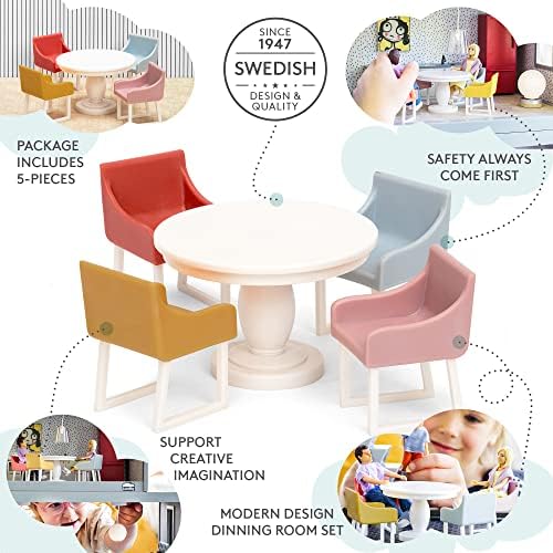 LUNDBY Dollhouse Furniture Dining Room Table Chair Set  5 piece Doll House Accessories for Mini Dolls 11 cm  Ages 4+, Scale 1:18