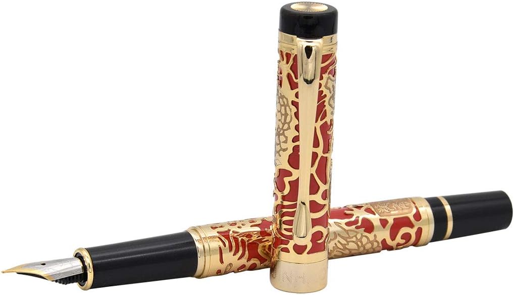 zoohot Jinhao Dragon Pen Fine Nib Fountain Pen with Converter and Box Set (Red) - Image 4
