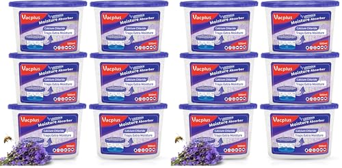 Image of Vacplus Moisture Absorbers 12 Pack, Portable Humidity Absorber Boxes for Your Bathroom, Closet & Car, Dehumidifier with Lavender Fragrance, 10.5 Oz