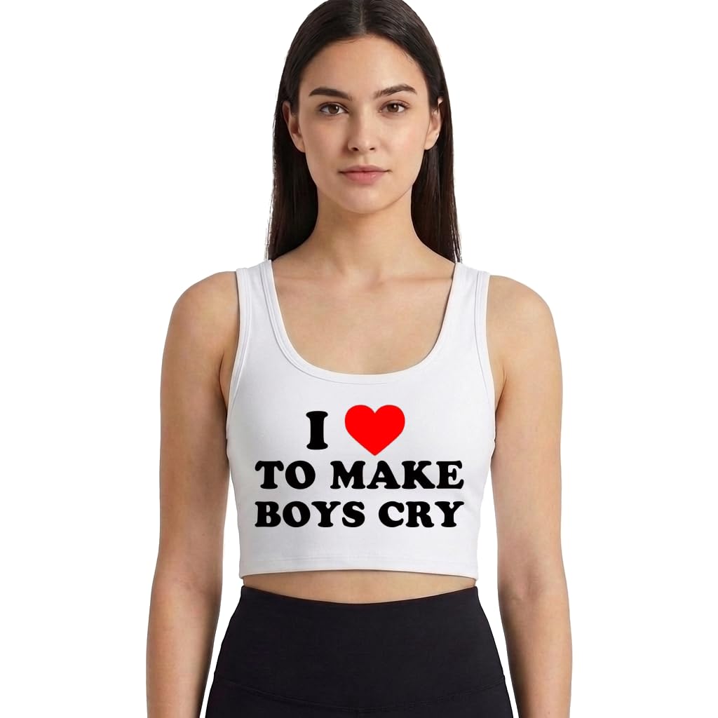 I Love to Make Boys Cry Crop Top Sleeveless Cotton Tank Top Vest Woman Girl Black-image-24