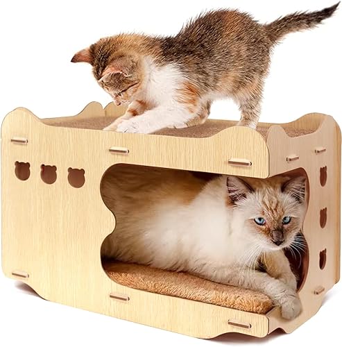 Large Cat Scratcher Cardboard Cat House Lounge Bed with Cat Scratching Board and Observation Hole, Durable Board Pads Prevent Furniture Damage - Scratching House for Cats by MaxcGear - Image 3