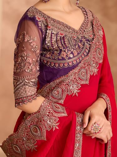 Image of AKHILAM Women's Satin Sequence Embroidery Saree With Unstitched Blouse Piece(SNDLWOD1601 TFH Parent)