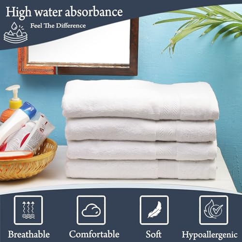 Image of FRESH FROM LOOM 500 GSM Towels Set for Bath for Men & Women | Ultra-Premium 100% Pure Cotton Towels| Soft & Skin Friendly | High Water Absorber | Quick Dry (27 x 54 Inch | White) 4pc