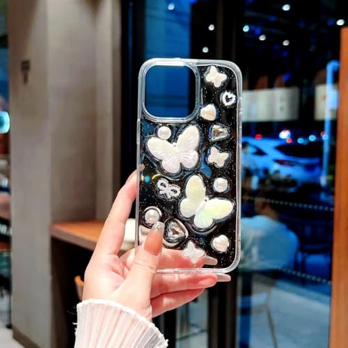 Image of COVERLY for iPhone 12 Pro 3D Luxury Butterfly Resin Phone Case,Trendy Translucent Cute Embossed Art Crystal Clear -Non Yellowing Solitaire Diamond Pearl Princess Cover for Apple iPhone 12 Pro