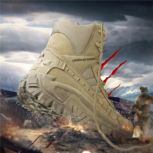 JiuQing Mens Military Boots Tactical Boots Ankle High Combat Boots Side Zip Outdoor Work Backpacking Desert Boots4