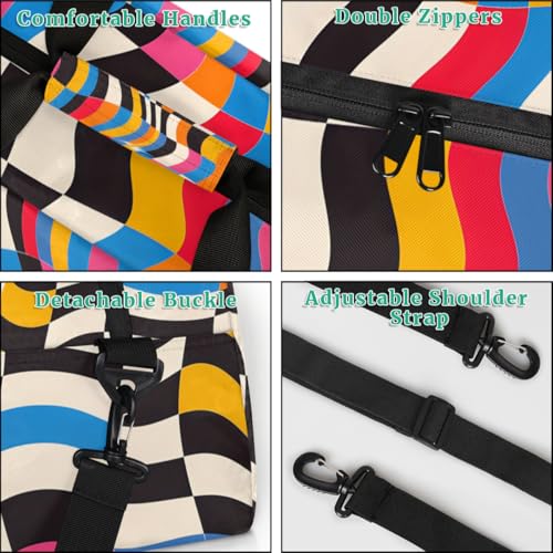 Vintage Colorful Wavy Gym Travel Duffle Bag for Women & Men with Front Zipper Pocket for Sports, Overnight, Weekender, Carry On,Workout & Dance Bag,18.9 * 8.7 * 10.6 in4