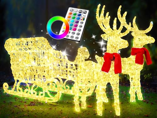 KESSER® 240er LED Rentiere mit Schlitten Mit Fernbedienung 30...