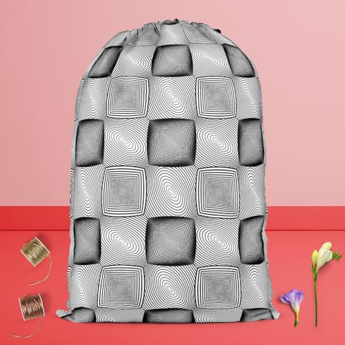 Image of ArtzFolio Monochrome Squares | Reusable Sack Bag | Bag for Gym, Storage, Vegetable & Travel