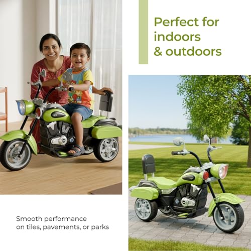 Image of Lifelong Royal Electric Ride On Motor Bike for Kids, Semi Assembled Rechargeable Toy Bike One Touch Start,Light and Music, Long Battery Life, 3 Wheels, Comfortable Seat for 1-6 Yrs (LLEV99)