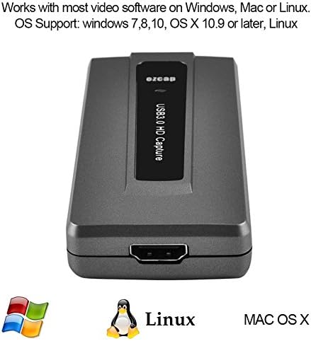 EZCAP USB 3.0 HDMI Video Capture Card compatible with Windows, Mac, and Linux operating systems