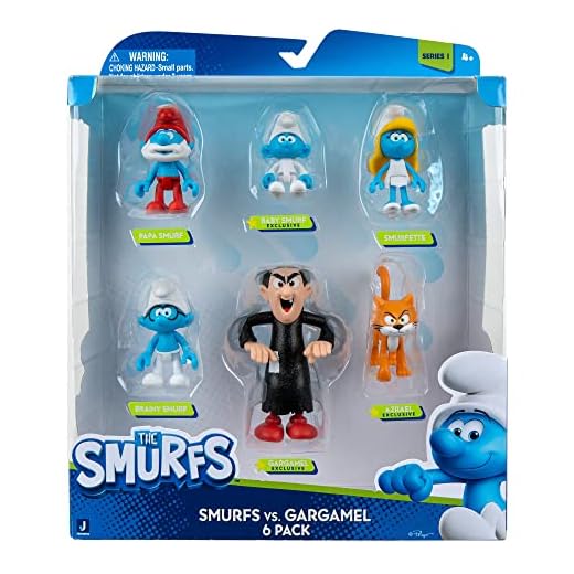 Smurfs VS Gargamel 6 Figure Multipack - 2-Inch Smurfette, Papa, Brainy, Baby, Azrael, 3-Inch Gargamel - Authentic Details
