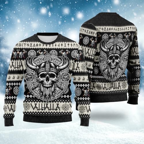 Skull Ugly Christmas Sweater for Women - Viking Mens Ugly Christmas Sweater Xmas Graphic Crew Neck Sweatshirt Series 422