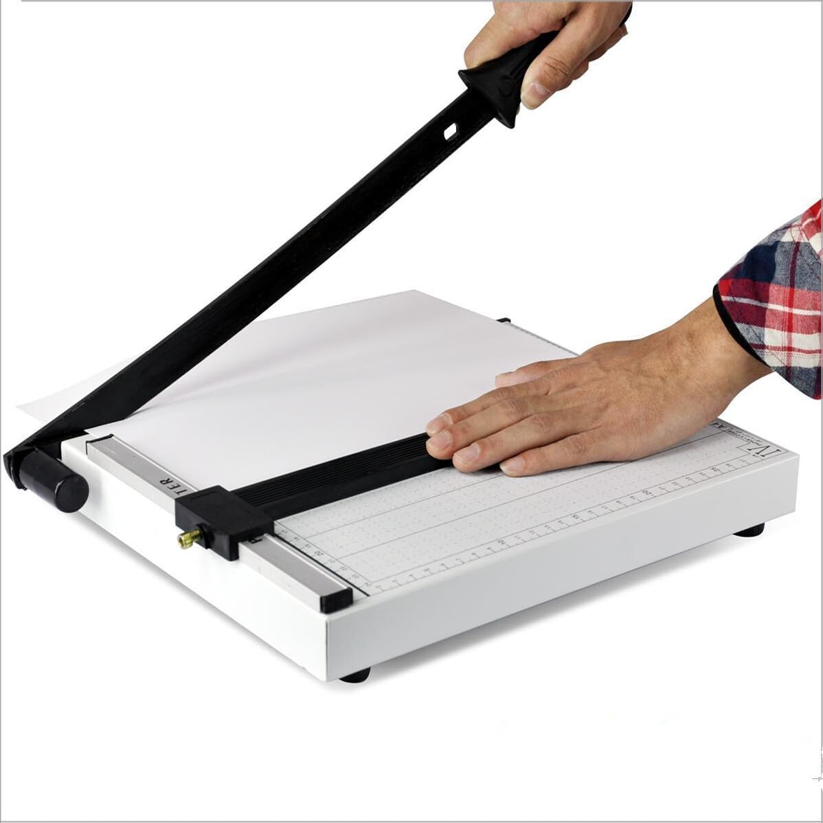 Taglierino per Carta A4 10x12 Pollici, Taglierino Manuale | Lama in Acciaio e Lega di Alluminio, Guida Standard Regolabile Blocco, Impugnatura Comoda e Stabile