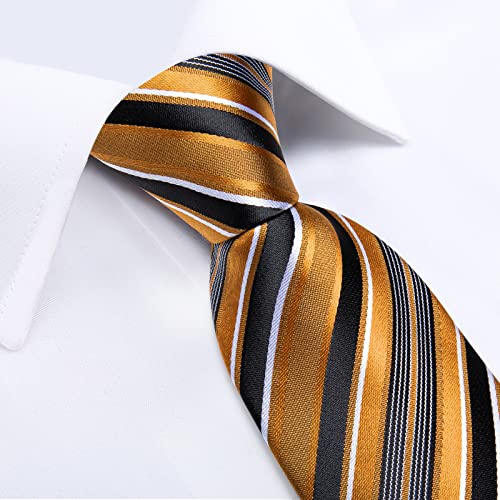 Image of DiBanGu Mens Striped Tie Silk Woven Necktie and Pocket Square Cufflinks Tie Clip Set Wedding Business Formal Gift Tie for Men