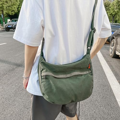 Image of Cotton Tote Handbag Women Canvas Crossbody Beach Bag Hobo Shoulder Tote Bag with 3 External Pocket,Zipper Closure