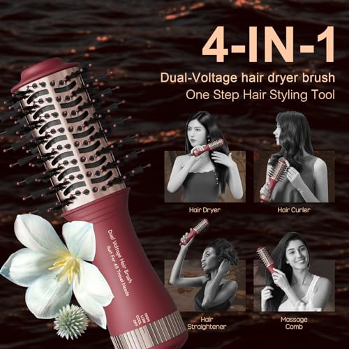 Image of Christmas Gift for Womans-Dual Voltage Hair Dryer Brush,Travel Hair Dryer,Dual Voltage Blow Hair Dryer Brush,European Blow Hair Dryer,110~240V Mini Portable Size for International Travel