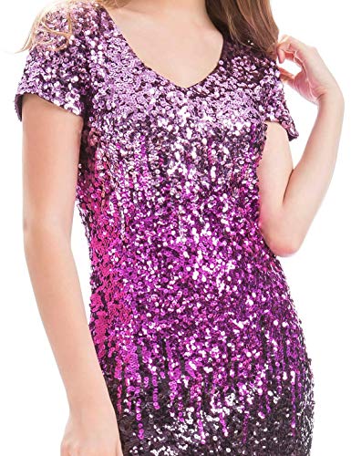 Image of MANER Women's Sequin Glitter Short Sleeve Dress Sexy V Neck Mini Party Club Bodycon Dresses