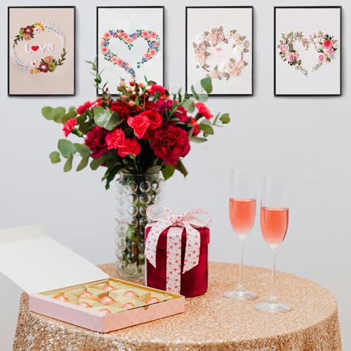 Image of FONNUY Love Heart Crewel Embroidery Kit for Beginners, Pre-Stamped Pattern Kits for Adults with Hoop, Easy to Follow Color Thread Needlework, 8'' Hoop (Floral Heart)