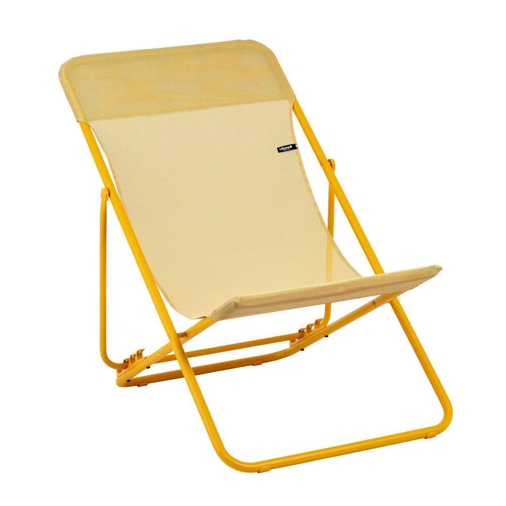 LAFUMA MOBILIER - Transat Jardin Pliable - Chilienne Multi-positions : Largeur 58 Cm - Maxi Transat - Batyline® Iso - Jaune Miel - Fabriqué en FRANCE - LFM5170_9987 - Garantie 5 ans - L.83xl.62xH.91cm