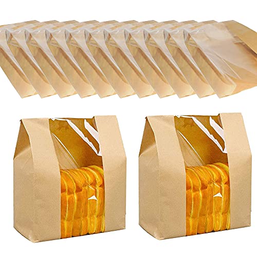 50 Pezzi Sacchetto di Carta del Pane Con Finestra - Kraft Alimentare per Sandwich, Snack, Caramelle al Cioccolato e Torte