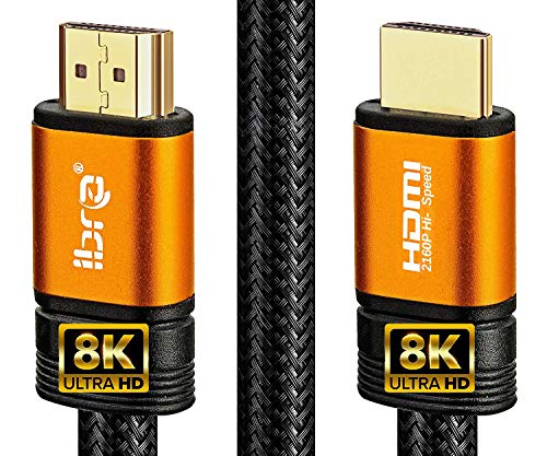 2.1 IBRA HDMI ケーブル 8K 超高速 48Gbps リード | 8K@60HZ、4K@120HZ、4320pをサポート、Fire TVと互換性、3D、イーサネット機能をサポート、8K UHD、3D-Xbox Playstation PS3 PS4 PCなど - 2Mオレンジ
