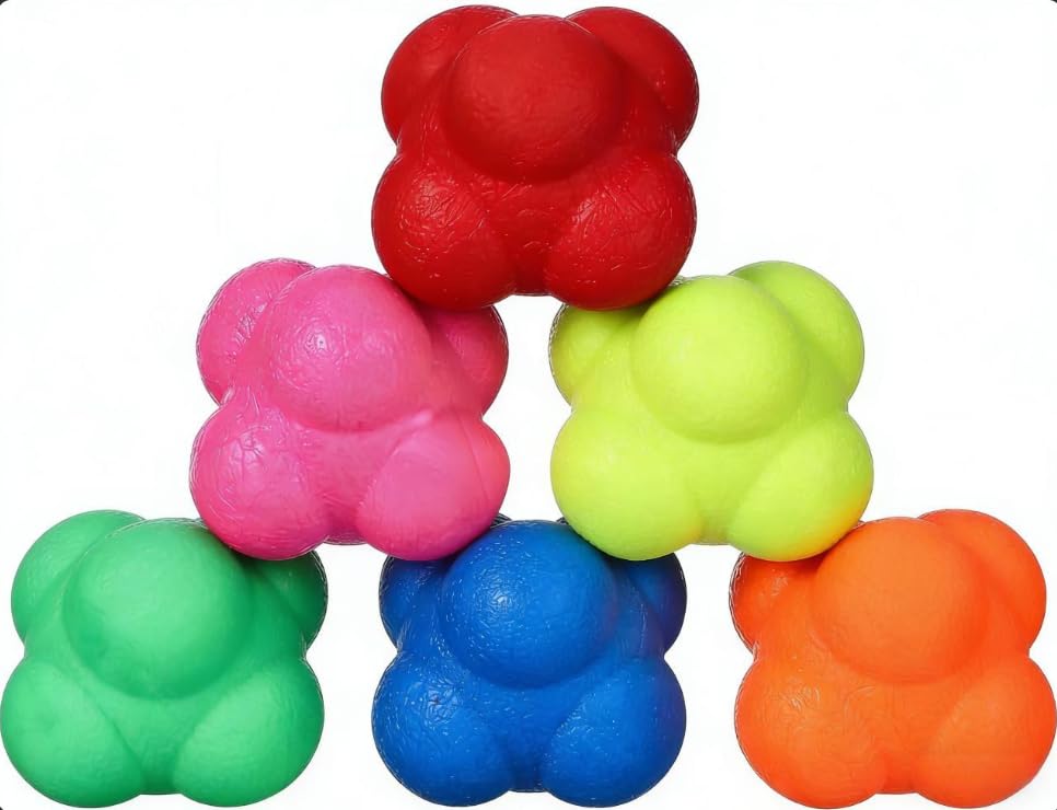12 Pcs Reaction Bounce Ball Set, Agility Reflex Training Balls with Hexagonal Design for Hand-Eye Coordination, Speed & Reaction Time, Sports Training Equipment for Baseball Basketball Soccer