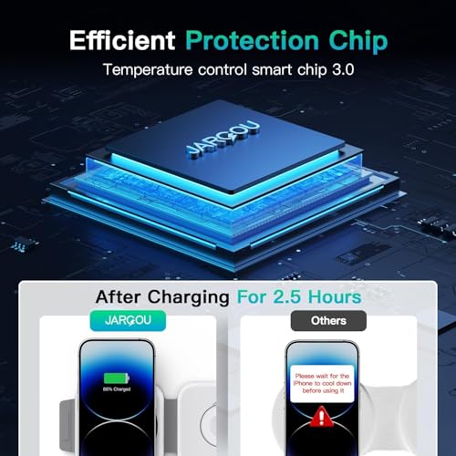 Image of JARGO 3 in 1 Wireless Charging Station for Apple Devices, Foldable iPhone Charging Station for iPhone 17 /16 /15 /14 /13 /12, Apple Watch & AirPods with Magsafe, Travel Essentials Wireless Charger (White)