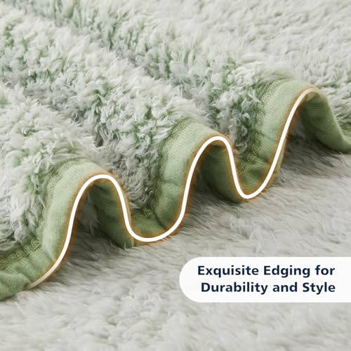 Image of EMME Soft Sherpa Fleece Blanket Reversible Plush Fluffy Large Blanket, Light Weight Warm Decorative Boho Blanket Cover for Sofa, Couch, Bedroom,Travel(Plush Sage,50 inchx60 inch)