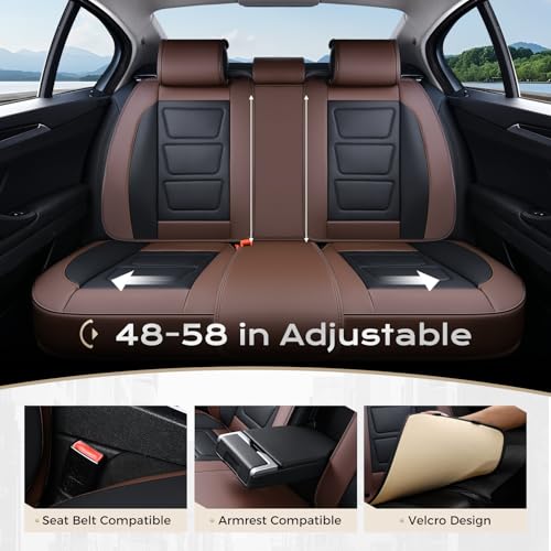 Image of Coverado Car Seat Covers Full Set, Seat Covers for Cars, Front Seat Covers and Back Seat Cover Waterproof Leather Automotive Seat Cover, Universal Car Interior Protectors Cushion for Most Cars