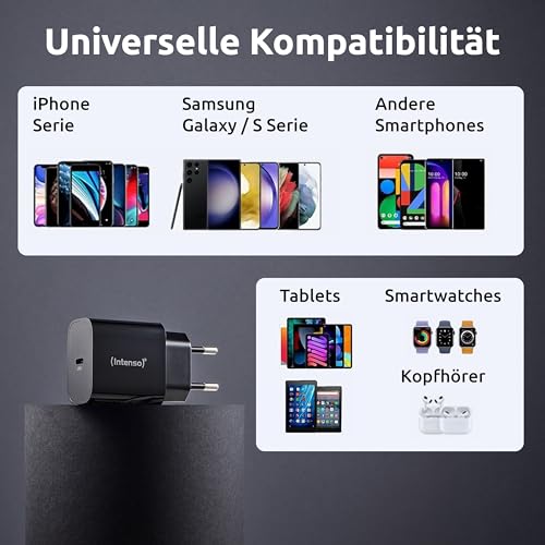 Intenso Power Adapter W20C, 20W, USB-C aansluiting, voor iPhone, Samsung Galaxy, iPad en meer, zwart - Afbeelding 5