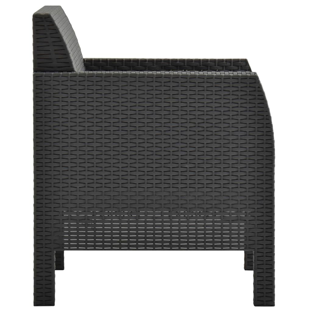 Krzesło ogrodowe z poduszką antracytową 63x65x76 cm, fotel z polipropylenu rattanowego, ergonomiczne oparcie i zaokrąglony podłokietnik, zdejmowany i nadający się do prania pokrowiec