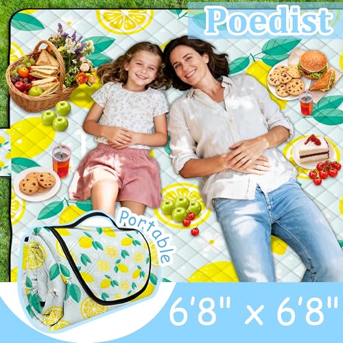 Extra Large Picnic Blanket Waterproof,80"x 80"Foldable Machine Washable Beach Blankets,Outdoor Blanket for 6-8 Adults,Picnic Mat Suitable for Indoor Crawling,Park Beach,Camping,Hiking,Travel(Lemon) by Poedist - Image 8