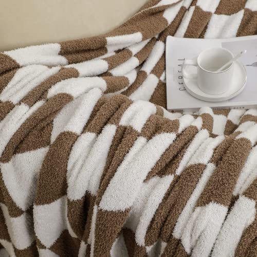 Doowell Checkered Blanket Throw Soft Knit Blanket With Checkerboard Grid Pattern For Couch Sofa Bed Camping Travel Gift (Khaki, 50"X60") #TOP3