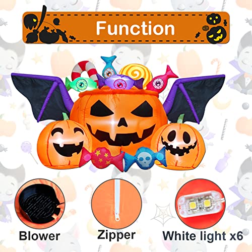 Halloween Inflatables Outdoor Decorations,6 Ft Halloween Inflatables Pumpkin Bat Candy With Led Lights,Blow Up Yard Decorations For Outdoor Yard Garden Lawn #TOP2