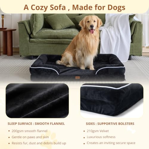 Image of EGOHOME Orthopedic Extra Large Dog Bed with Gel Memory Foam Black 44x32x6.5 | Dog Couch Waterproof Pet Sofa with Removable Washable Cover, Non-Slip Bottom,Indoor & Road Trip, CertiPUR-US PetsBed