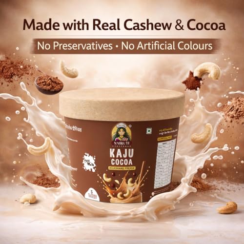 Image of Nairuti Vyutpadan Kaju Cocoa Milkshake Premix 150g | Premium Cashew & Real Cocoa Bean Drink Mix | Instant Healthy Chocolate Cashew Shake | No Preservatives, No Artificial Flavor, Natural Energy Drink | Ready In A Minute - Milkshake Premix