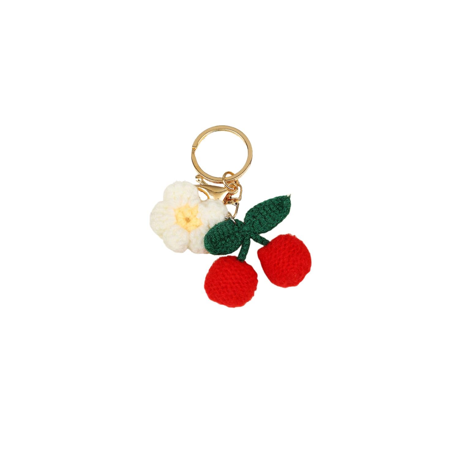 Cute Handmade Weaving Keychains Strawberry Cherry Flower Keychains Fruit Keychain Women Girls Bag Purse Car Accessories