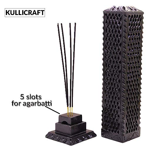 Kc Kullicraft Handmade Marble Black Soapstone Incense Stick Burner | Candle Stick Holder | Tea Light Burner - Perfect Jaali Carving For Gifting. Decorative Home And Kitchen Decor (3 X 3 X 11 Inches). #TOP1