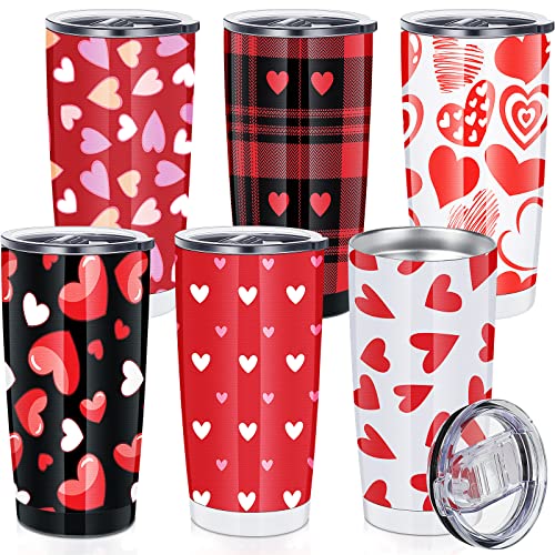 Tessco 6 Stück Valentinstag Trinkbecher Becher 590 ml isolierte Valentinstag Edelstahl Tasse Becher mit Deckel Herz Vakuum Weinbecher Valentinstag Geschenk für sie Jahrestag Geburtstag Hochzeit Party Cover