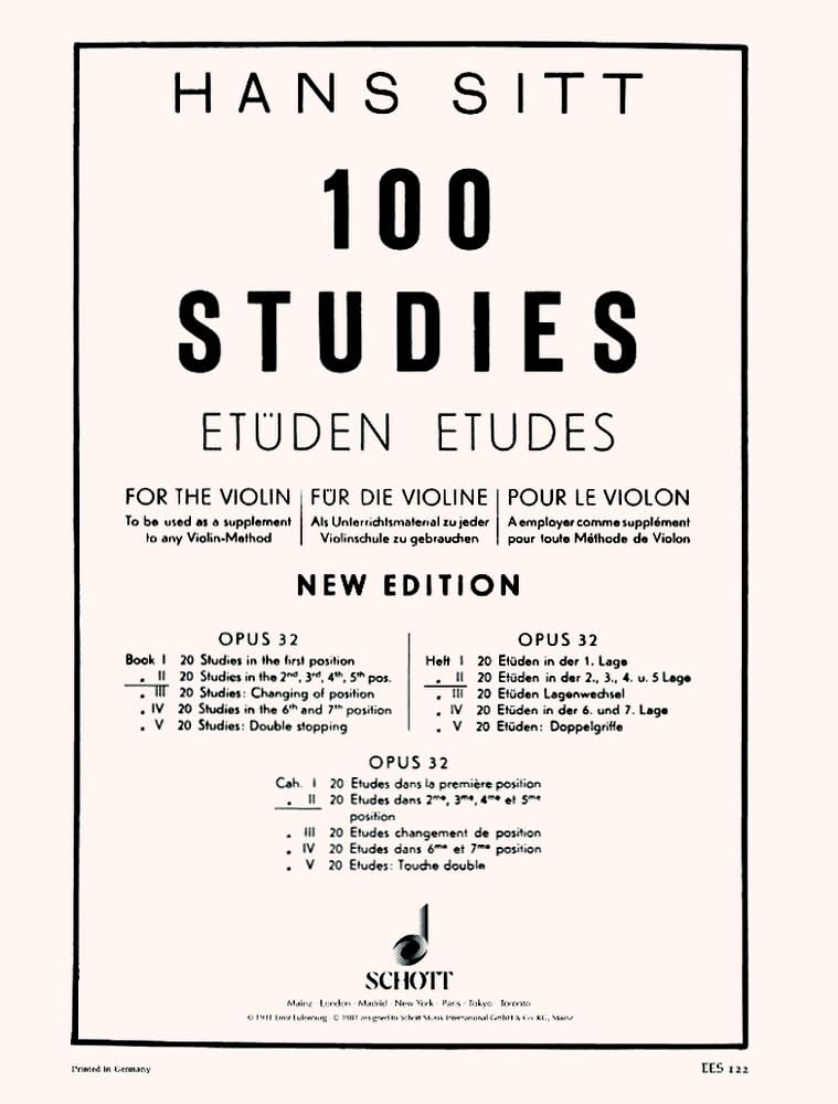 100 Etudes: 20 Etudes dans 2me, 3me, 4me et 5me position. A employer comme supplément pour toute Méthode de Violon. op. 32. violin.