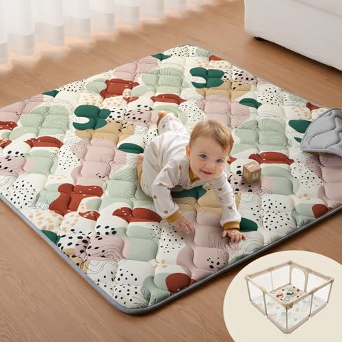 Image of Blissful Diary Baby Play Mats for Floor, 47x47 Inch Playpen Mat, Thicker Padding Foam Playmats for Babies and Toddlers Infants, Modern Abstract